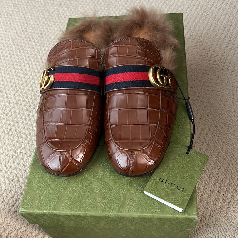 NWT- Gucci crocodile Princetown shearling mules 😍 - Picture 2 of 11